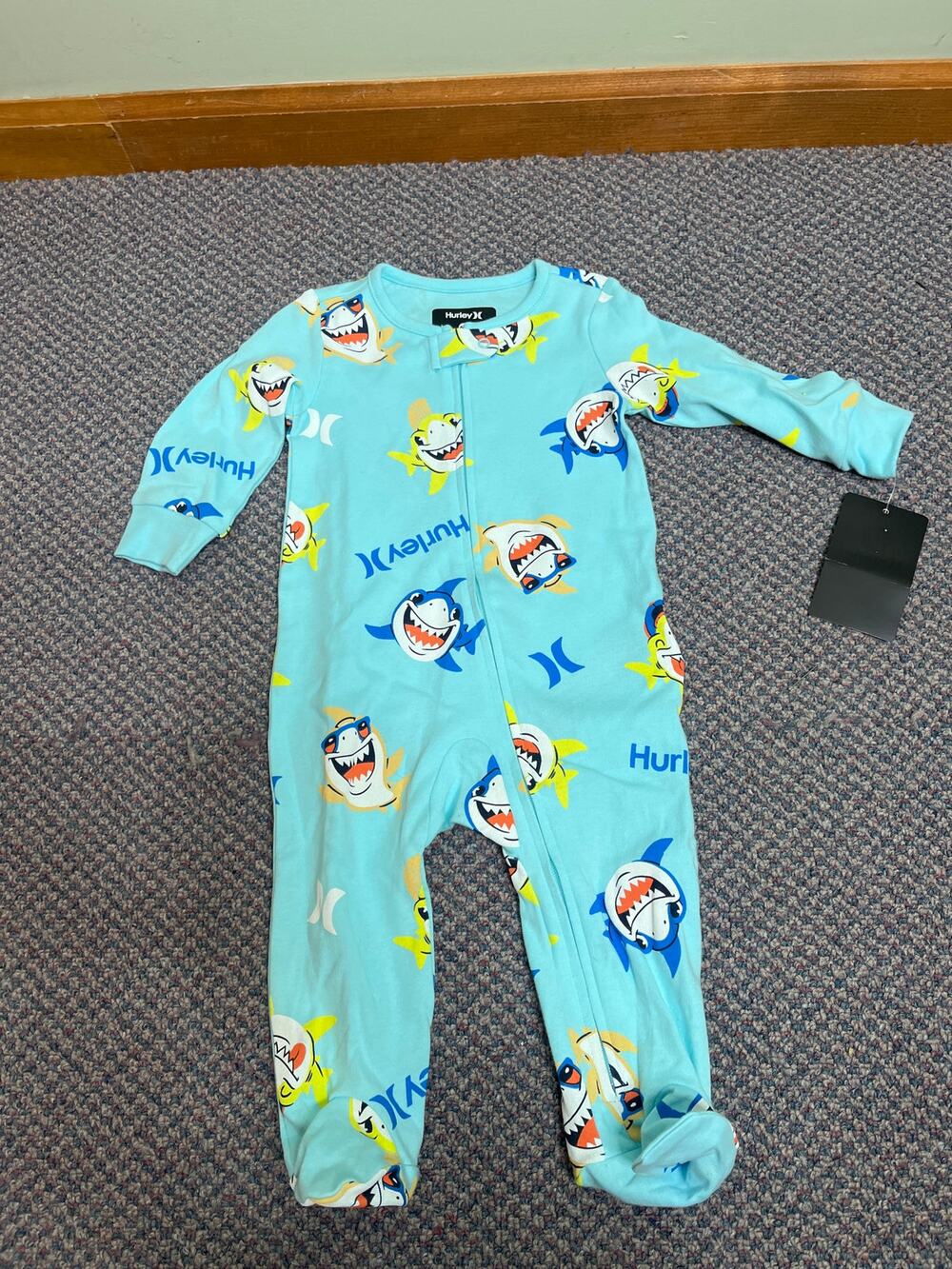 Hurley Shark Printed Cotton Footie 6 month